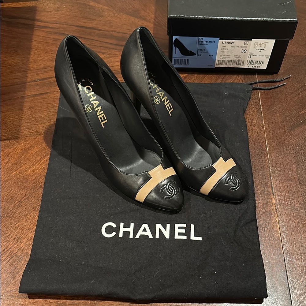 Authentic Chanel Black and Cream Women's High Heels - Picture 2 of 15